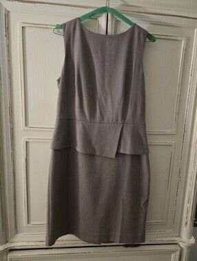 Ann Taylor Gray Sleeveless Peplum Midi Dress with Subtle Texture